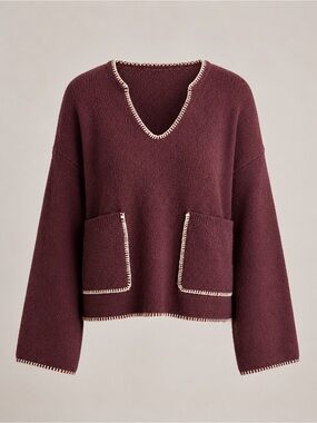 House of Harlow 1960 Cropped Sweater Medium Burgundy Contrast Trim Size Medium